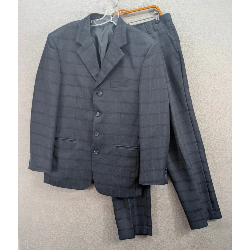 Zacchi Classico Italiana Men's 2pc Suit Grey Windowpane 38R Jacket 33 Pants